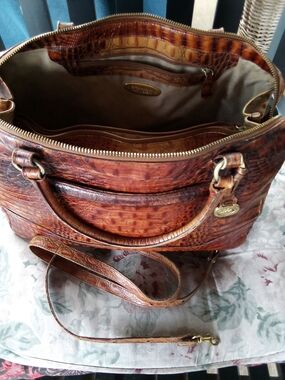 Brahmin Brown Croc-Embossed Shoulder Satchel